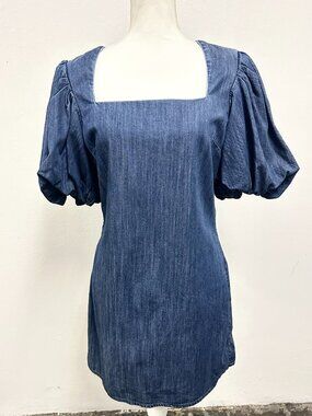 Frame Women’s Pure Cotton Denim Puff Sleeve Midi Dress Size M
